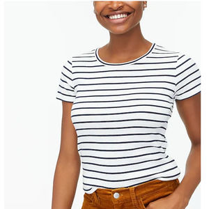NWT J. Crew Navy & Ivory Striped Fine-Rib Crewneck Cotton Tee - SIZE SMALL